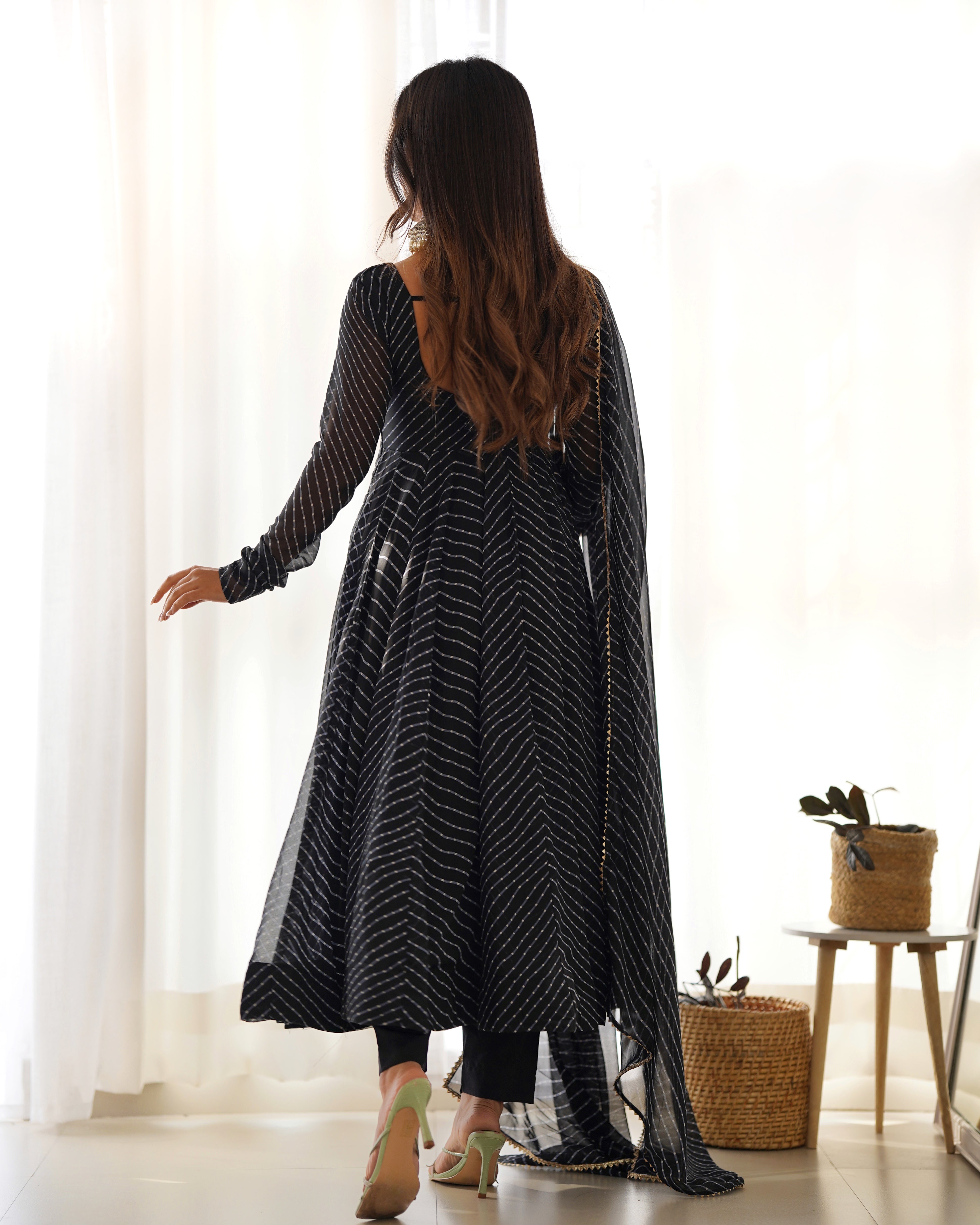 BLACK ANARKALI FANCY NECK POTLI BUTTON DESIGN