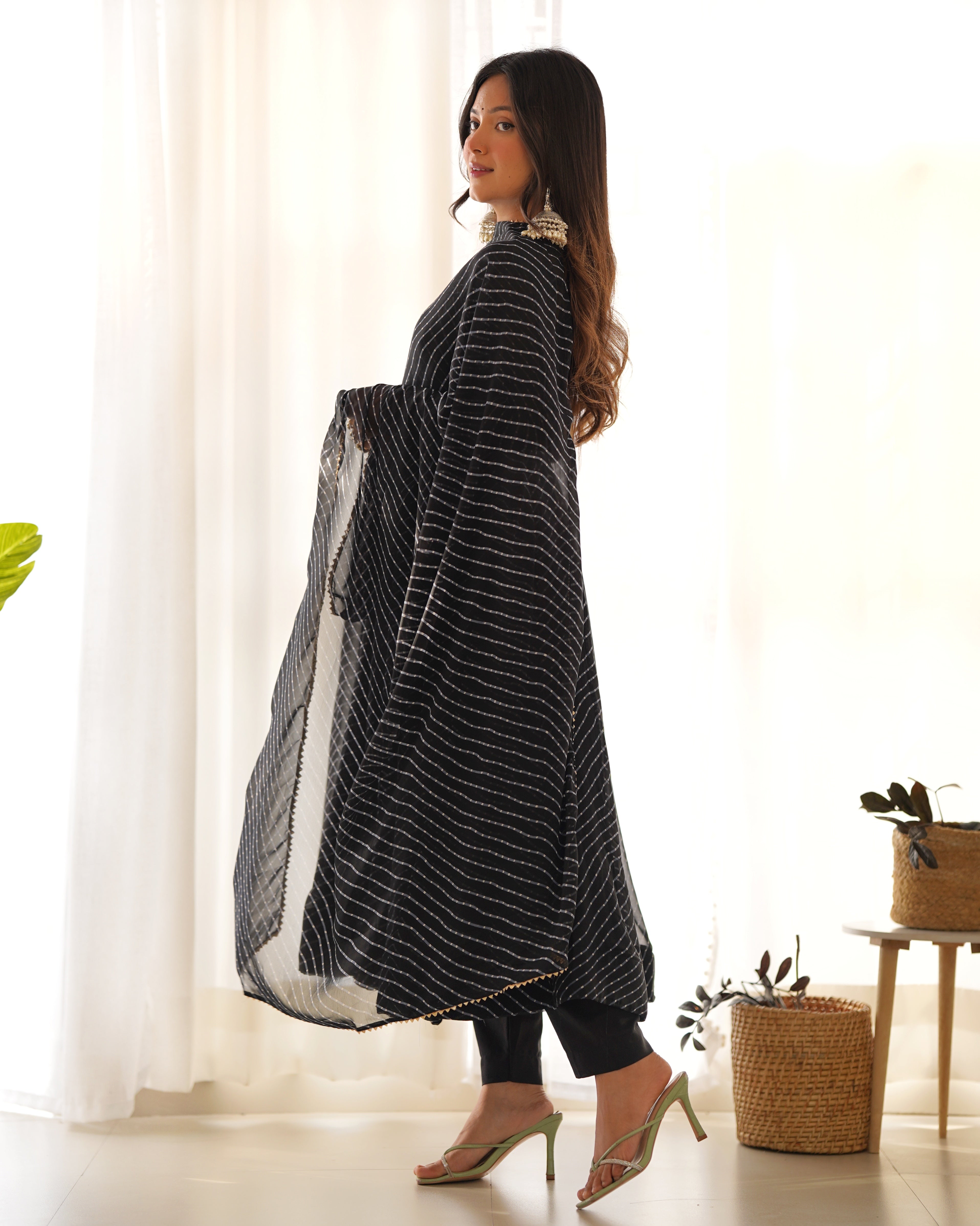 BLACK ANARKALI FANCY NECK POTLI BUTTON DESIGN